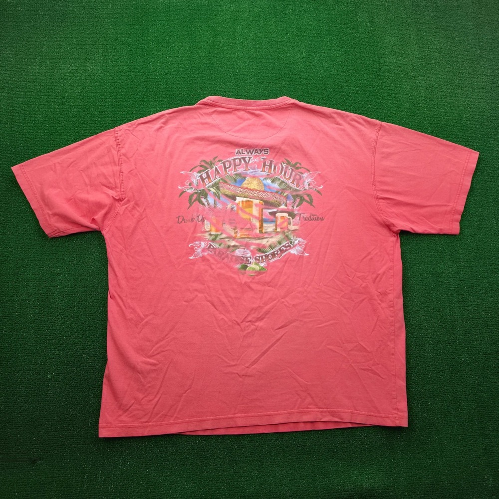 Paradise Shores Always Happy Hour Tshirt Mens 2XL Salmon Tropical Sombrero Tee